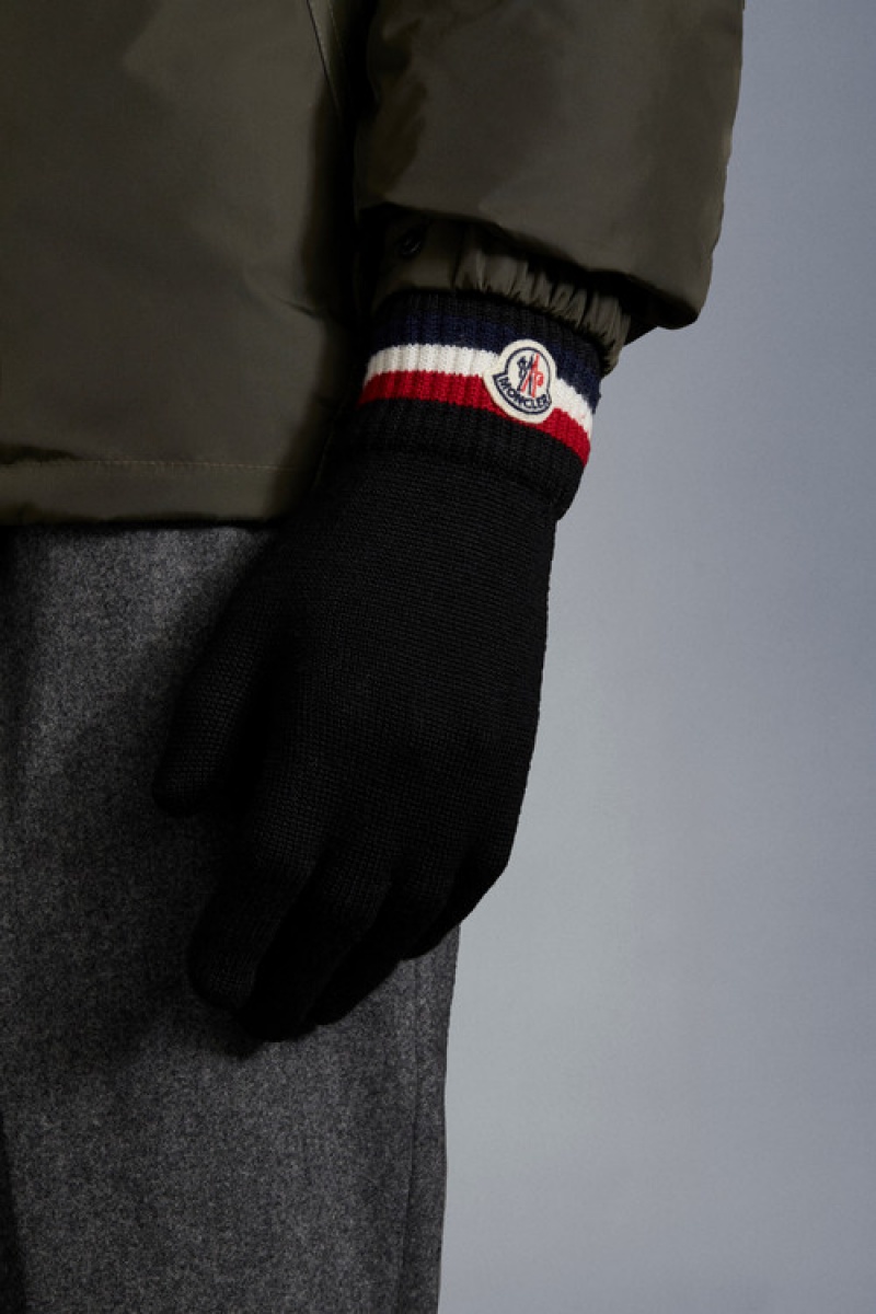 Guantes Moncler Tricolor Lana Hombre Negros | TQAO-92731