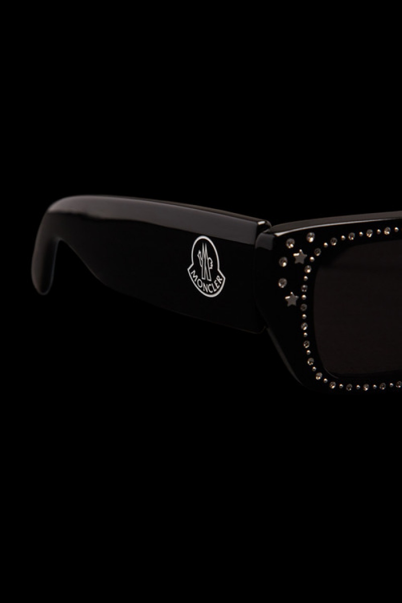 Lentes de Sol Moncler Crystal-encrusted Rectangular Mujer Negros Grises Oscuro | EBDX-24873