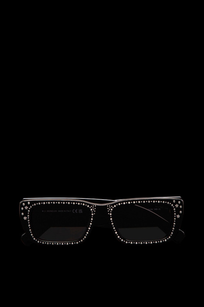 Lentes de Sol Moncler Crystal-encrusted Rectangular Mujer Negros Grises Oscuro | EBDX-24873