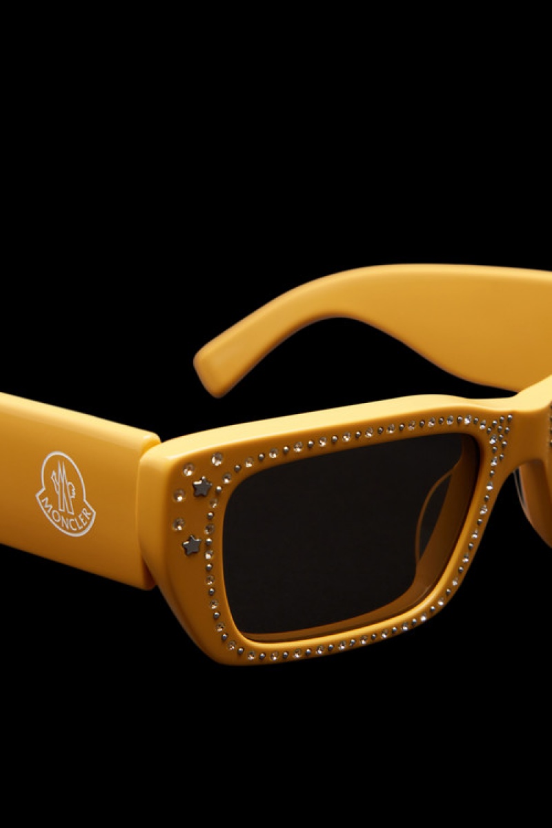 Lentes de Sol Moncler Crystal-encrusted Rectangular Mujer Amarillos Grises Oscuro | VBER-90872