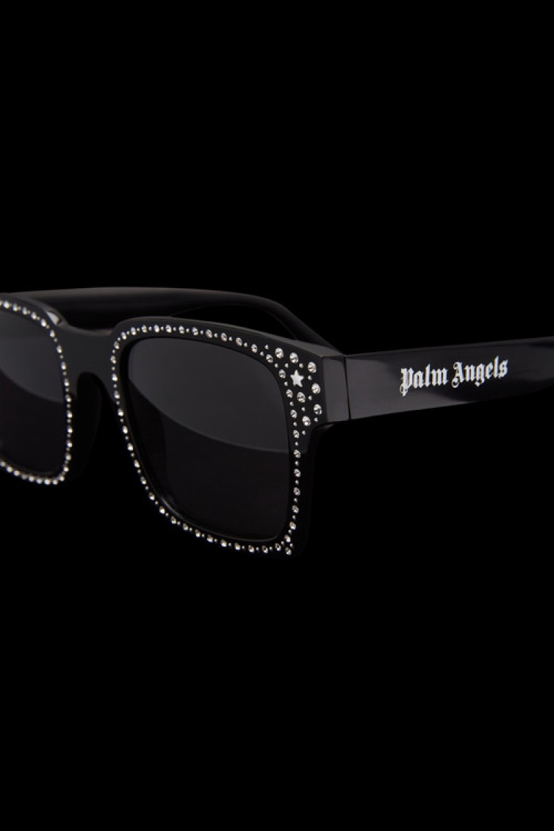 Lentes de Sol Moncler Crystal-encrusted Squared Mujer Negros Grises Oscuro | BNEL-16073