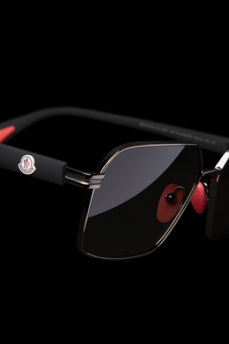 Lentes de Sol Moncler Montage Rectangular Hombre Negros Rojos Claro | WAKD-73804