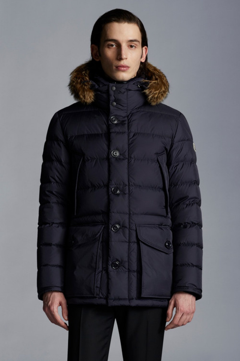 Chaquetas Largas De Plumas Moncler Cluny Hombre Azules | NHFI-72619