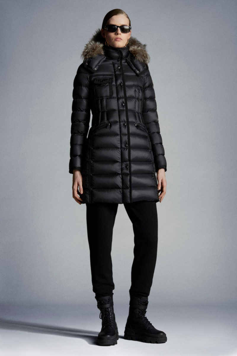 Chaquetas Largas De Plumas Moncler Hermifur Mujer Negros | CSGK-30758