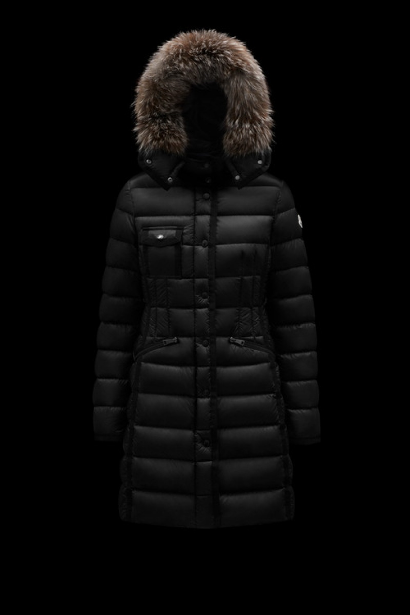 Chaquetas Largas De Plumas Moncler Hermifur Mujer Negros | CSGK-30758