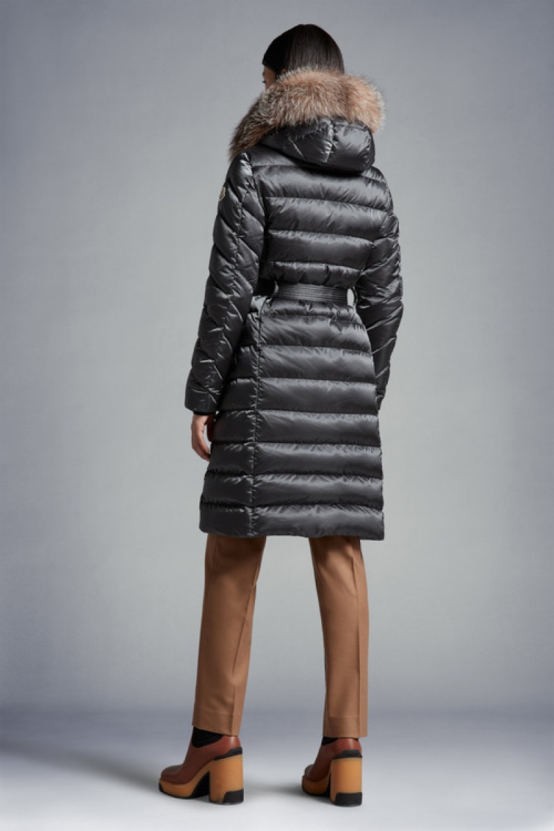 Chaquetas Largas De Plumas Moncler Leersie Mujer Grises Oscuro | TELV-52341