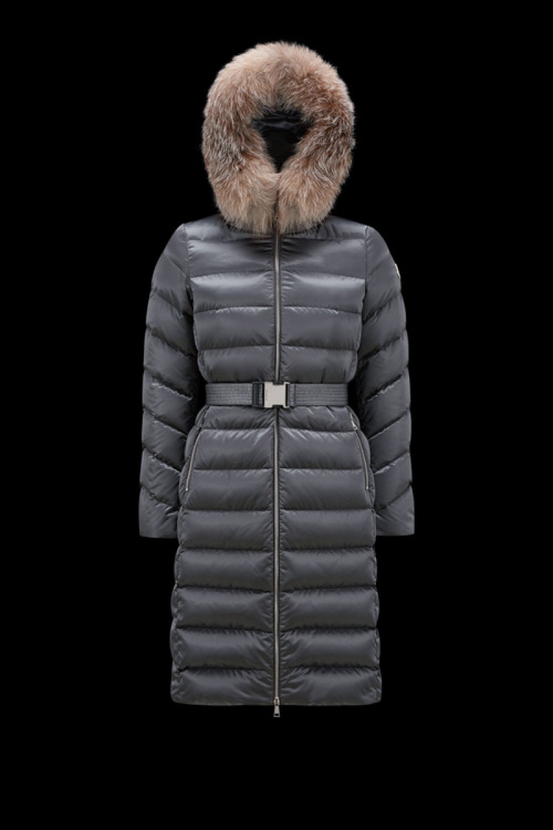 Chaquetas Largas De Plumas Moncler Leersie Mujer Grises Oscuro | TELV-52341