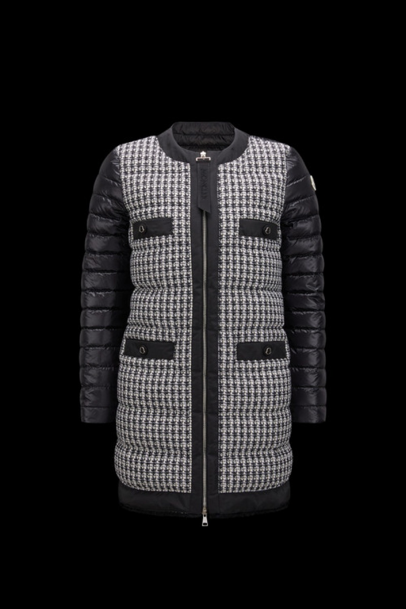 Chaquetas Largas De Plumas Moncler Maix Mujer Negros Blancos | CRKN-51326