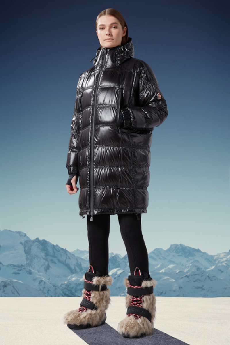 Chaquetas Largas De Plumas Moncler Rochelair Mujer Negros | HAUY-31295