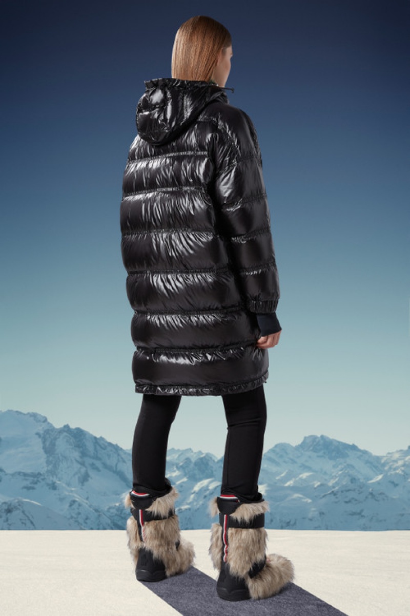 Chaquetas Largas De Plumas Moncler Rochelair Mujer Negros | HAUY-31295