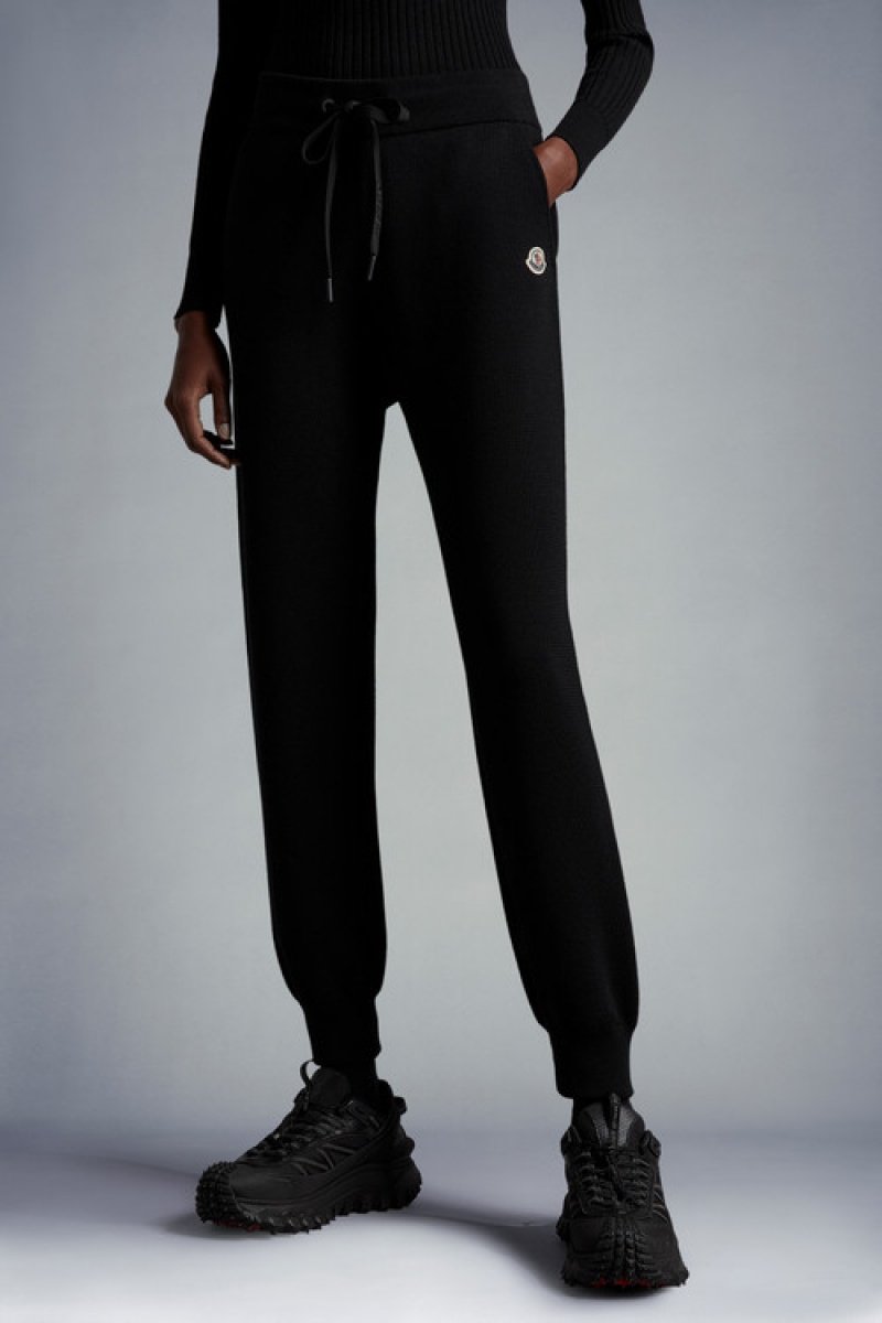 Pantalones Deportivos Moncler Logo Lana Mujer Negros | REHV-25641