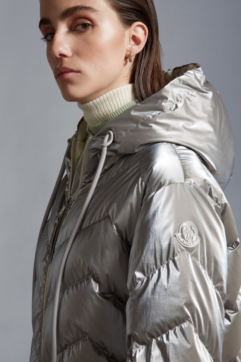 Chamarra Moncler Oeting Mujer Plateados | BWZK-71293