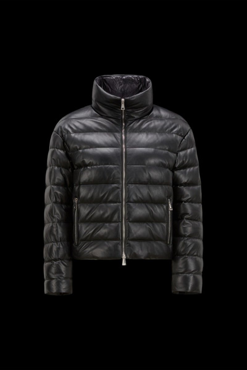 Chamarra Moncler Riols Cuero Mujer Negros | TAHB-23801