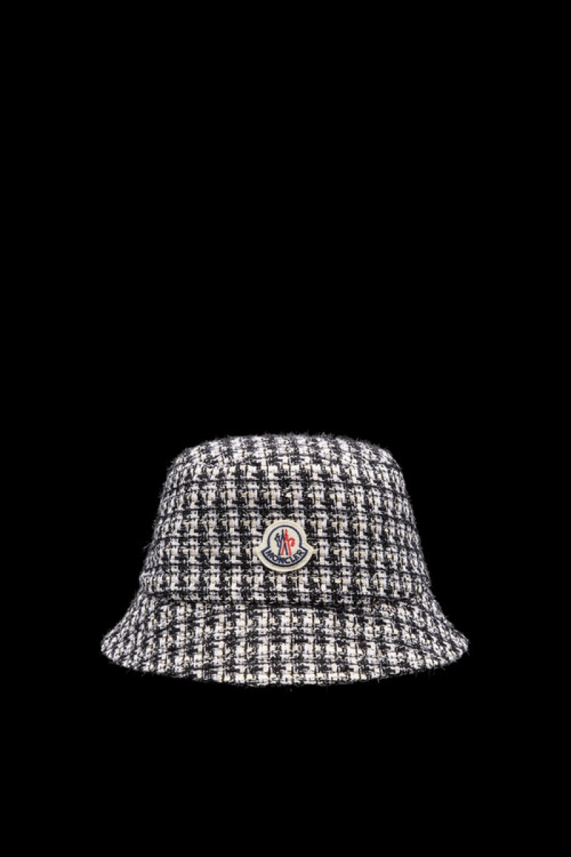 Sombreros Moncler Tweed Bucket Mujer Negros Blancos | TPGE-62983