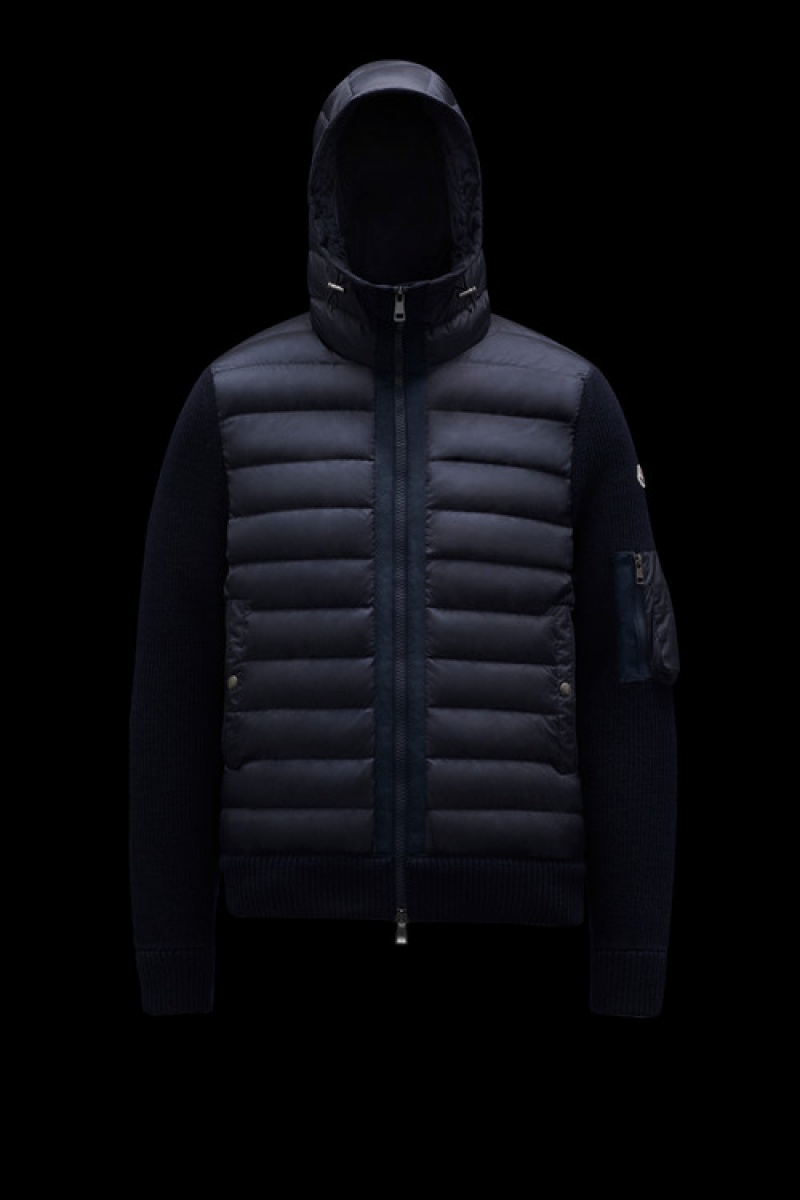 Sudadera con Capucha Moncler Acolchado Lana Hombre Azul Marino Azules | UAOS-18032