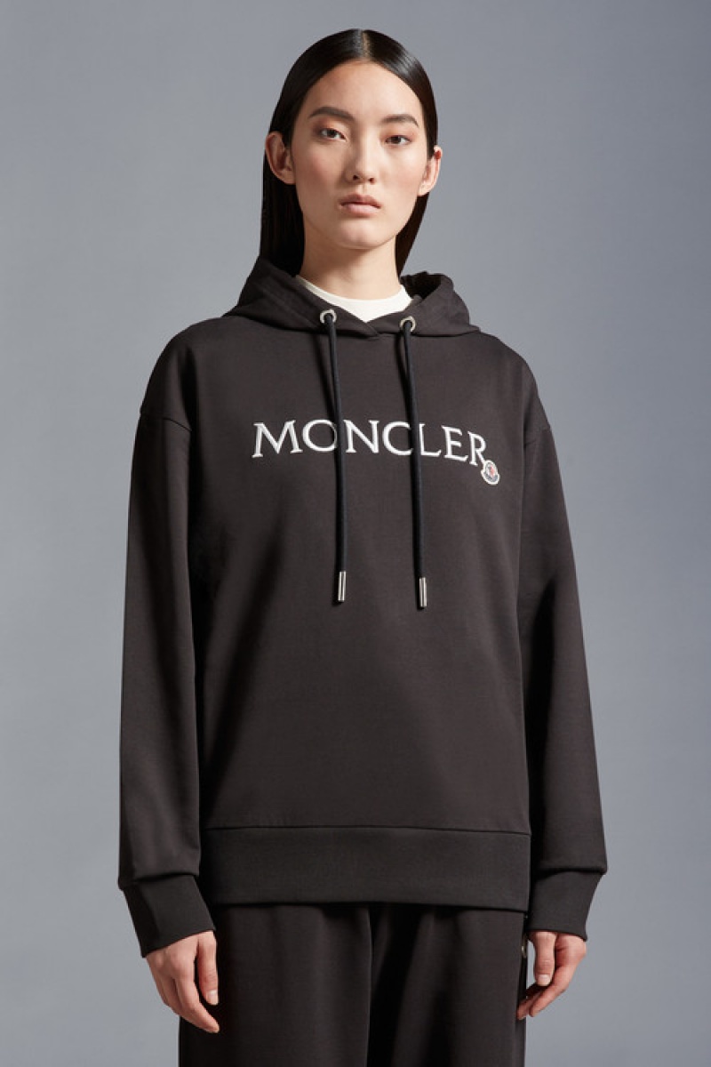 Sudadera con Capucha Moncler Embroidered Logo Mujer Negros | EKUP-84327