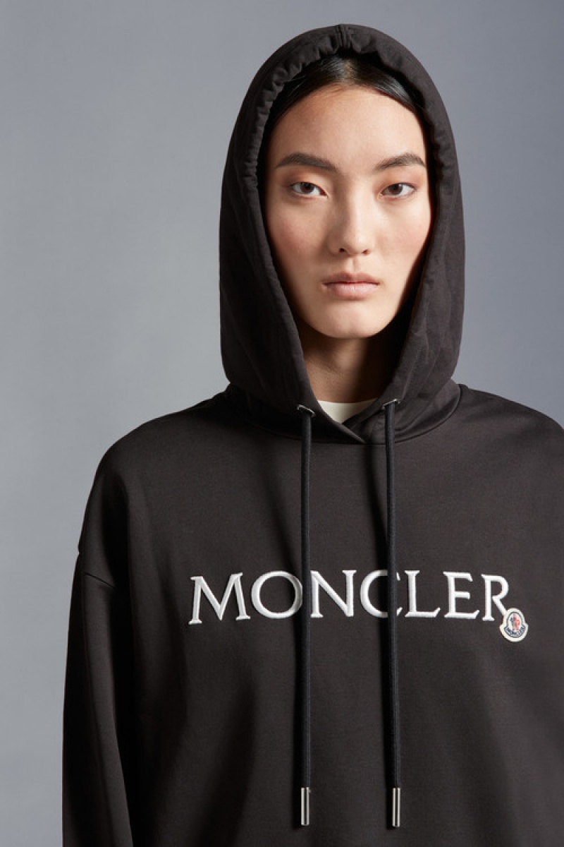 Sudadera con Capucha Moncler Embroidered Logo Mujer Negros | EKUP-84327