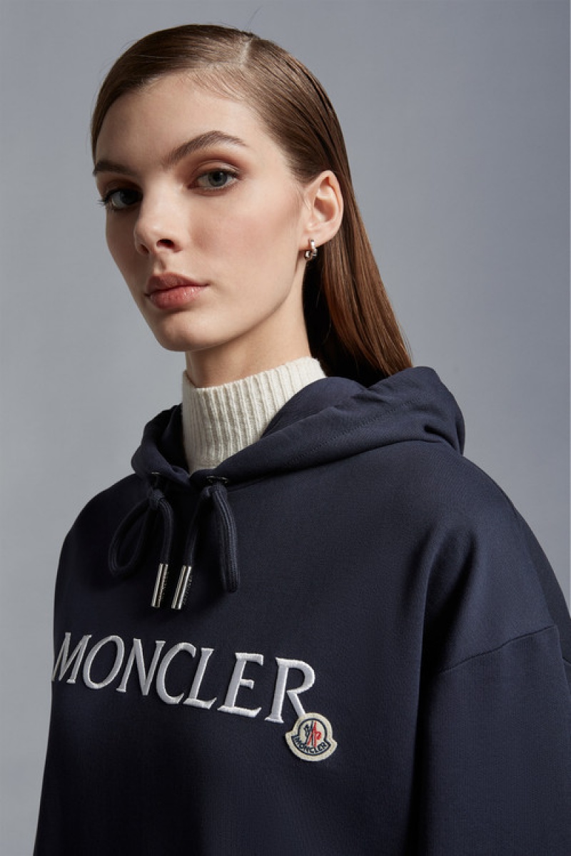 Sudadera con Capucha Moncler Embroidered Logo Mujer Azules Oscuro | IOGC-15603