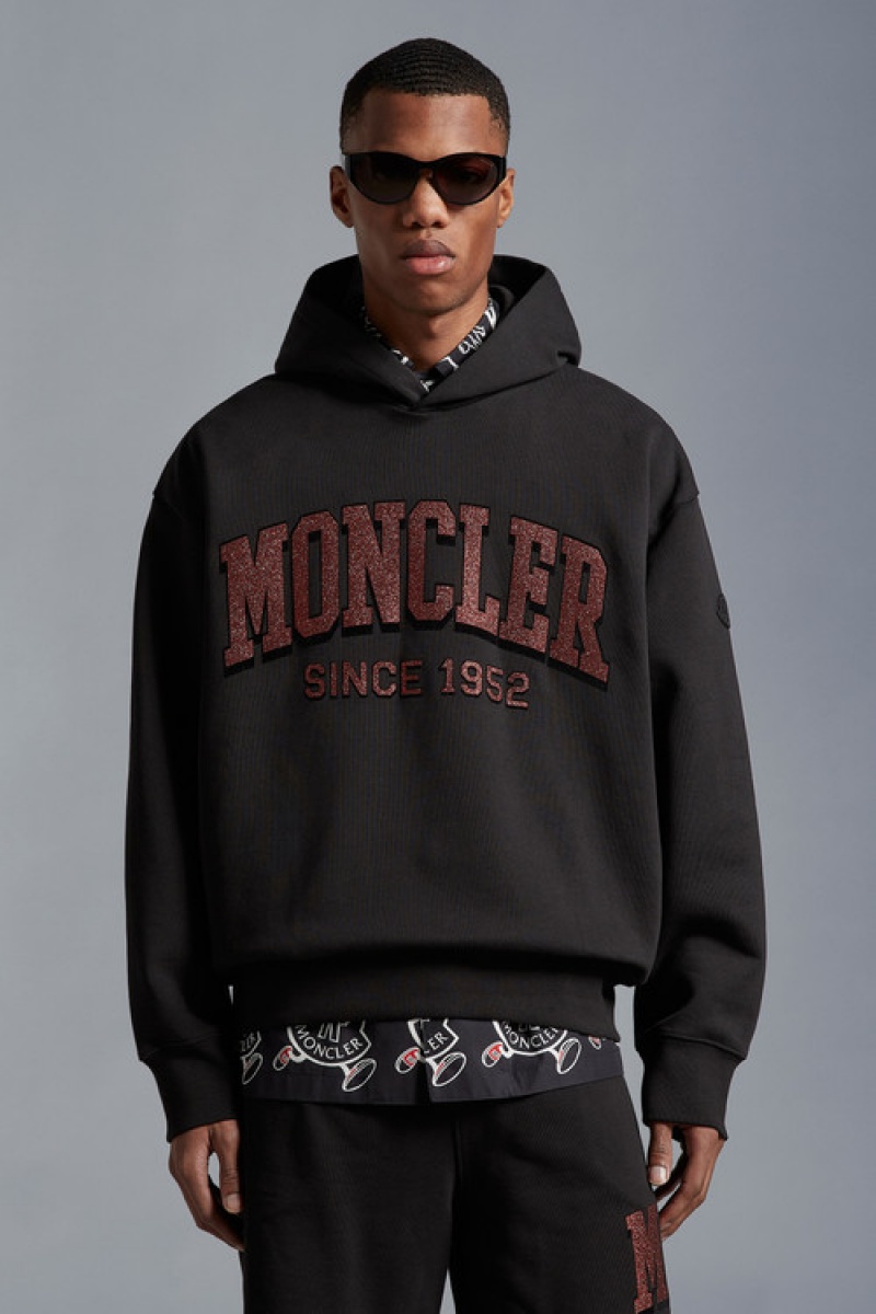 Sudadera con Capucha Moncler Glitter Logo Hombre Negros | SVZW-53480