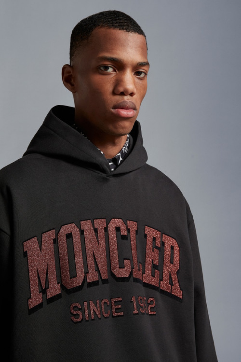 Sudadera con Capucha Moncler Glitter Logo Hombre Negros | SVZW-53480