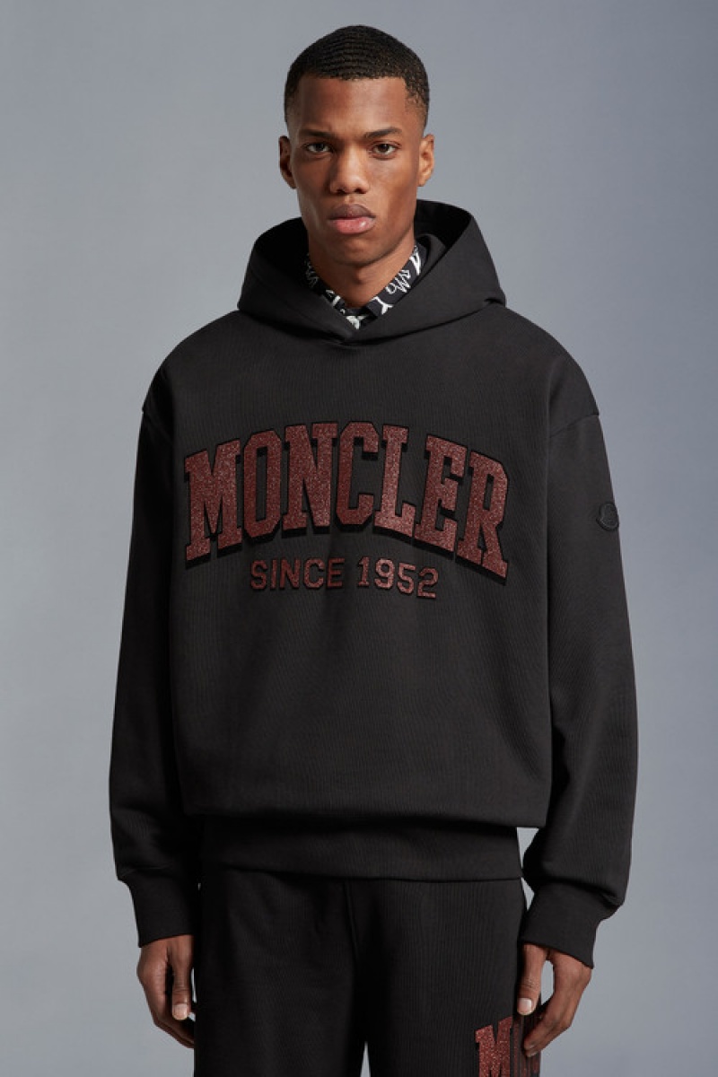 Sudadera con Capucha Moncler Glitter Logo Hombre Negros | SVZW-53480