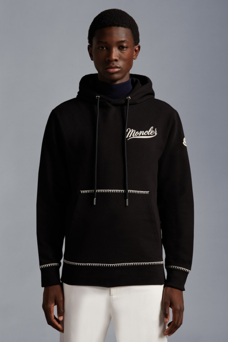 Sudadera con Capucha Moncler Logo Hombre Negros | KGSR-81720