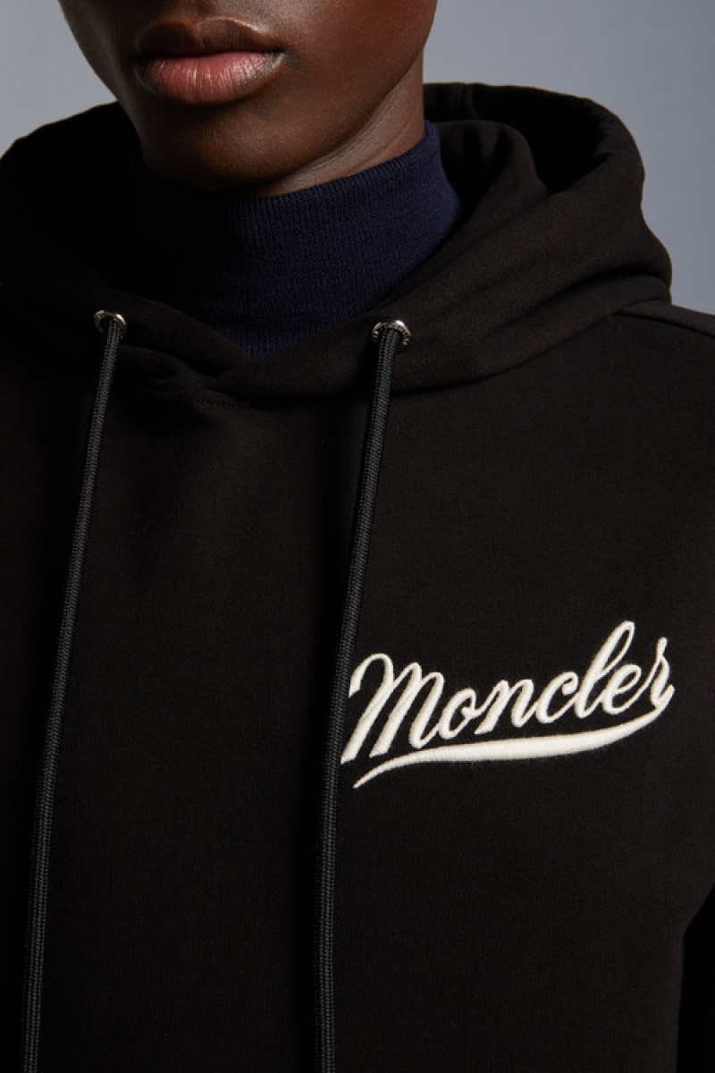 Sudadera con Capucha Moncler Logo Hombre Negros | KGSR-81720