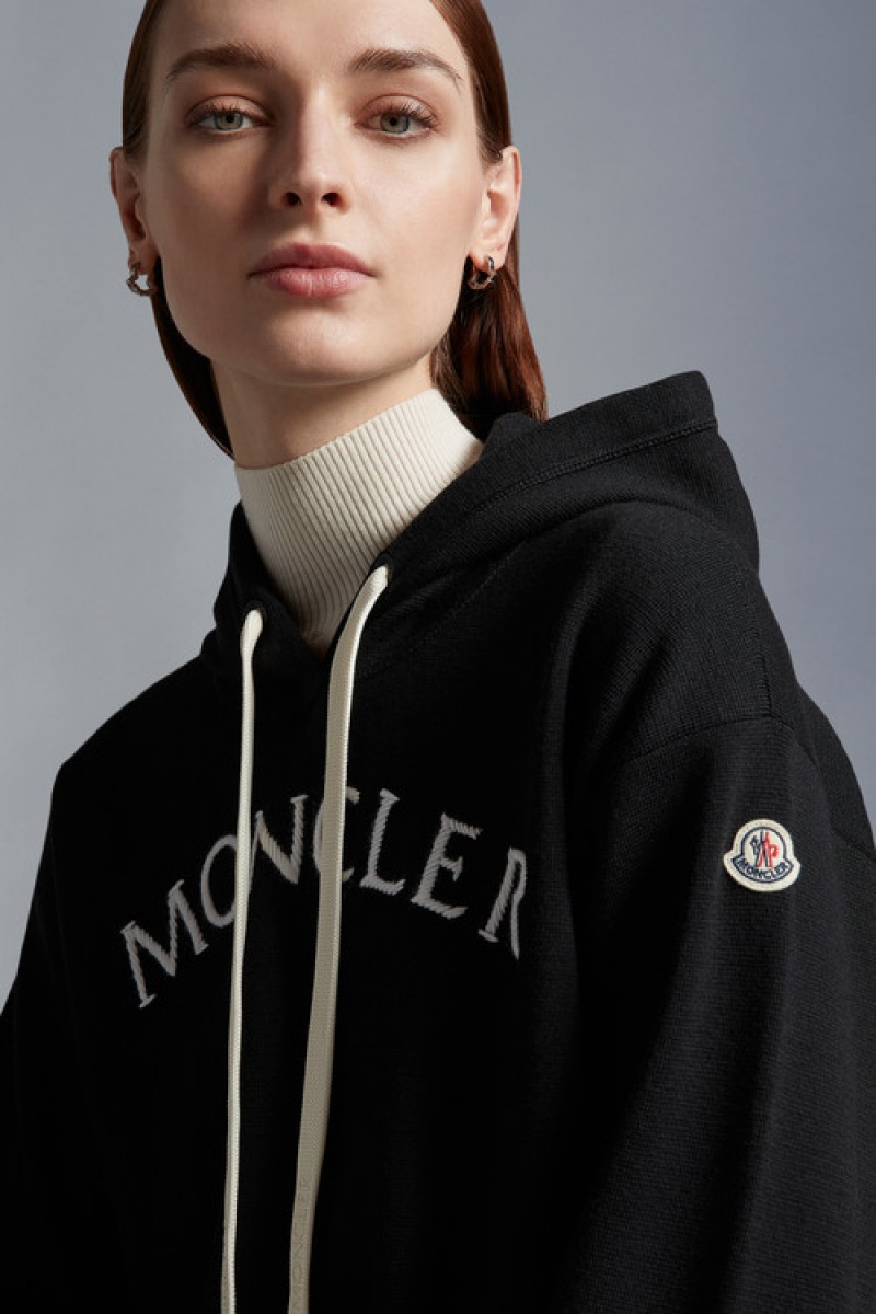 Sudadera con Capucha Moncler Logo Lana Mujer Negros | TNBO-92451