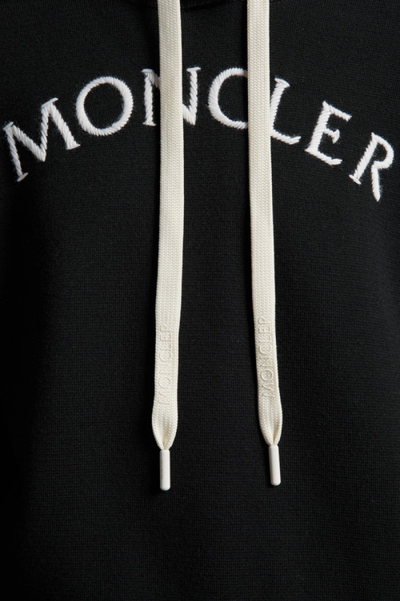 Sudadera con Capucha Moncler Logo Lana Mujer Negros | TNBO-92451