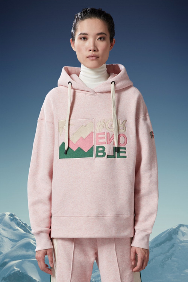 Sudadera con Capucha Moncler Mountain Logo Mujer Rosas Rosas | IDCE-94816