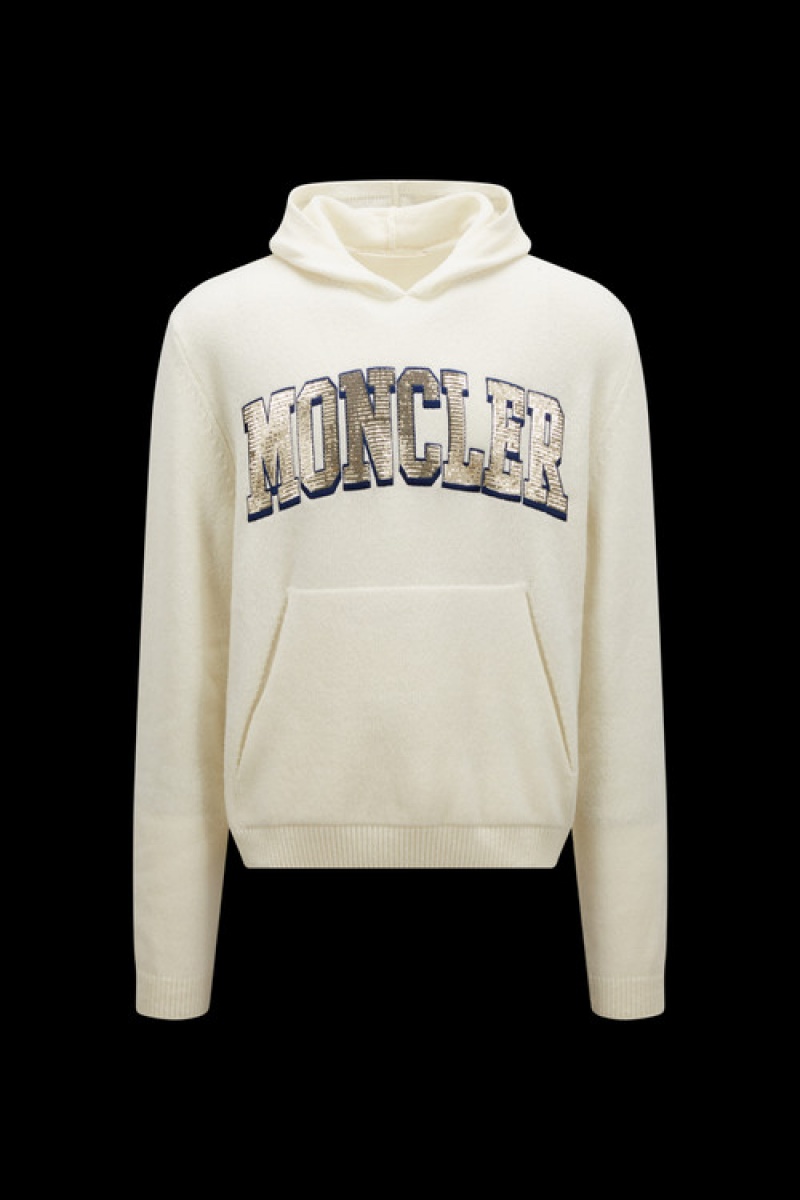 Sudadera con Capucha Moncler Sequin-embroidered Logo Hombre Blancos | EZIN-62790