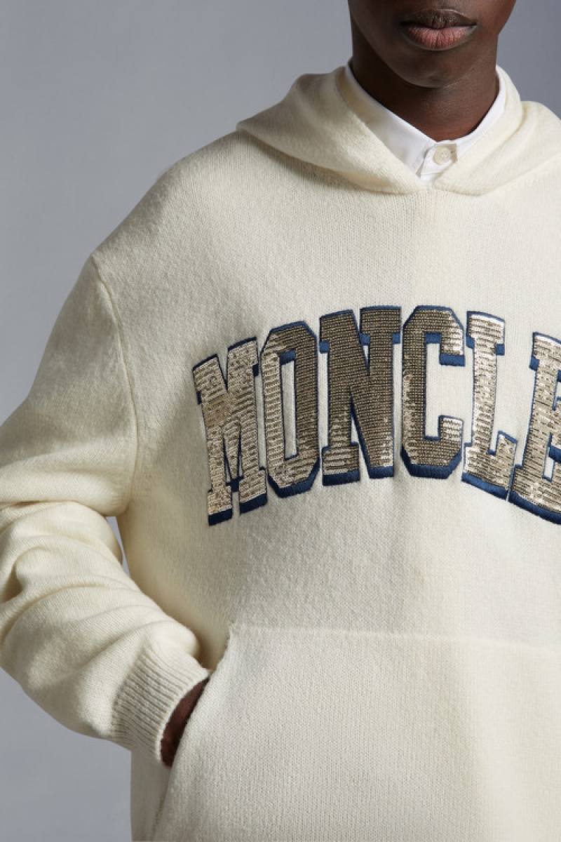 Sudadera con Capucha Moncler Sequin-embroidered Logo Hombre Blancos | EZIN-62790