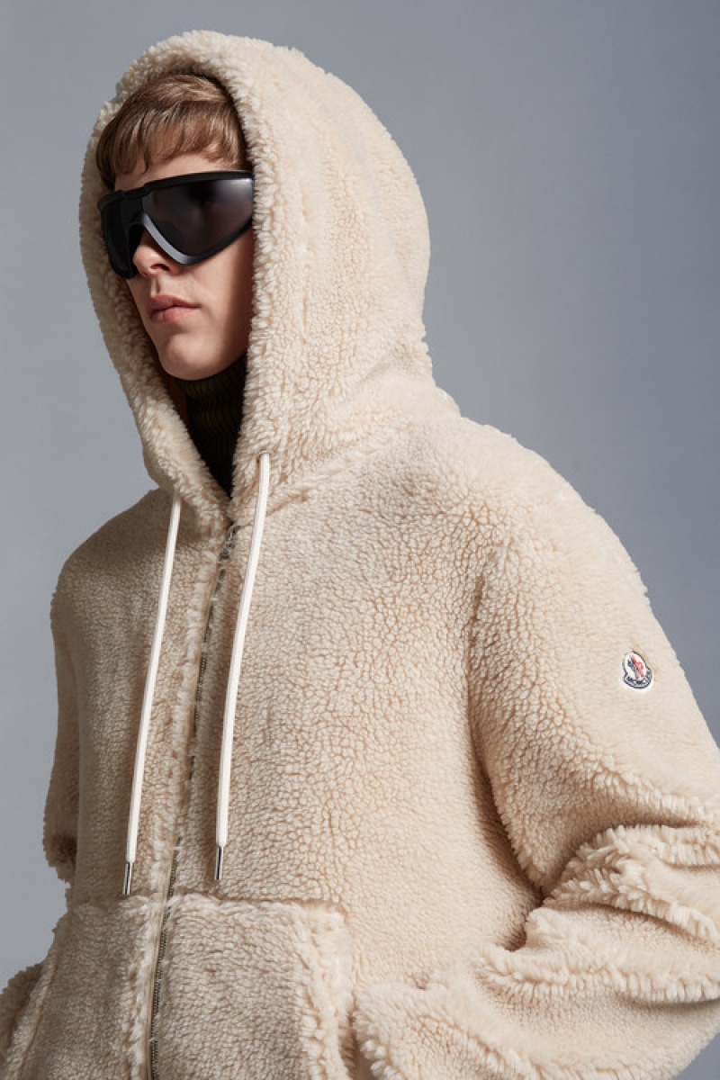 Sudadera con Capucha Moncler Teddy Zip-up Hombre Beige | ILSO-13482