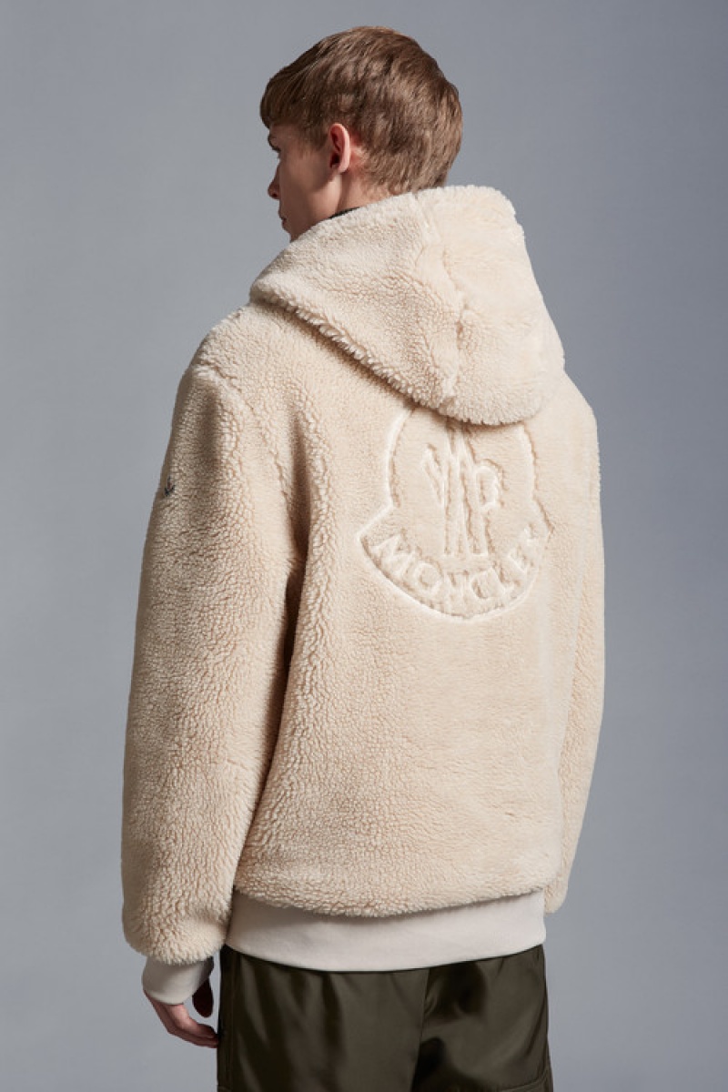 Sudadera con Capucha Moncler Teddy Zip-up Hombre Beige | ILSO-13482