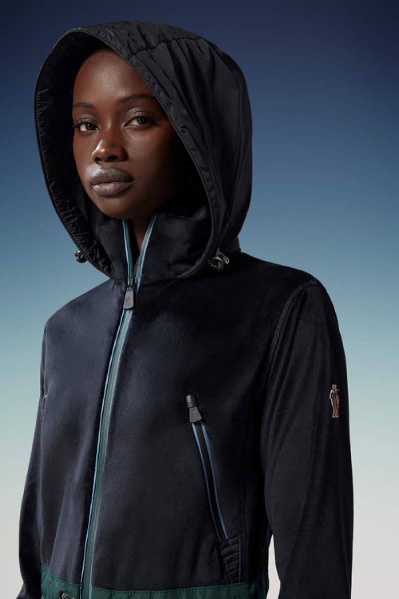 Sudadera con Capucha Moncler Velour Zip-up Mujer Negros | GVZE-30892