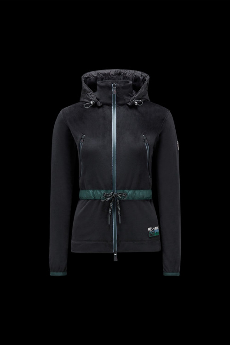 Sudadera con Capucha Moncler Velour Zip-up Mujer Negros | GVZE-30892