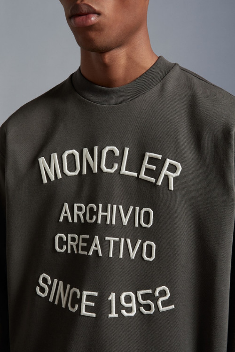 Sudaderas Moncler Embroidered Logo Hombre Grises Oscuro | ZBSJ-94506