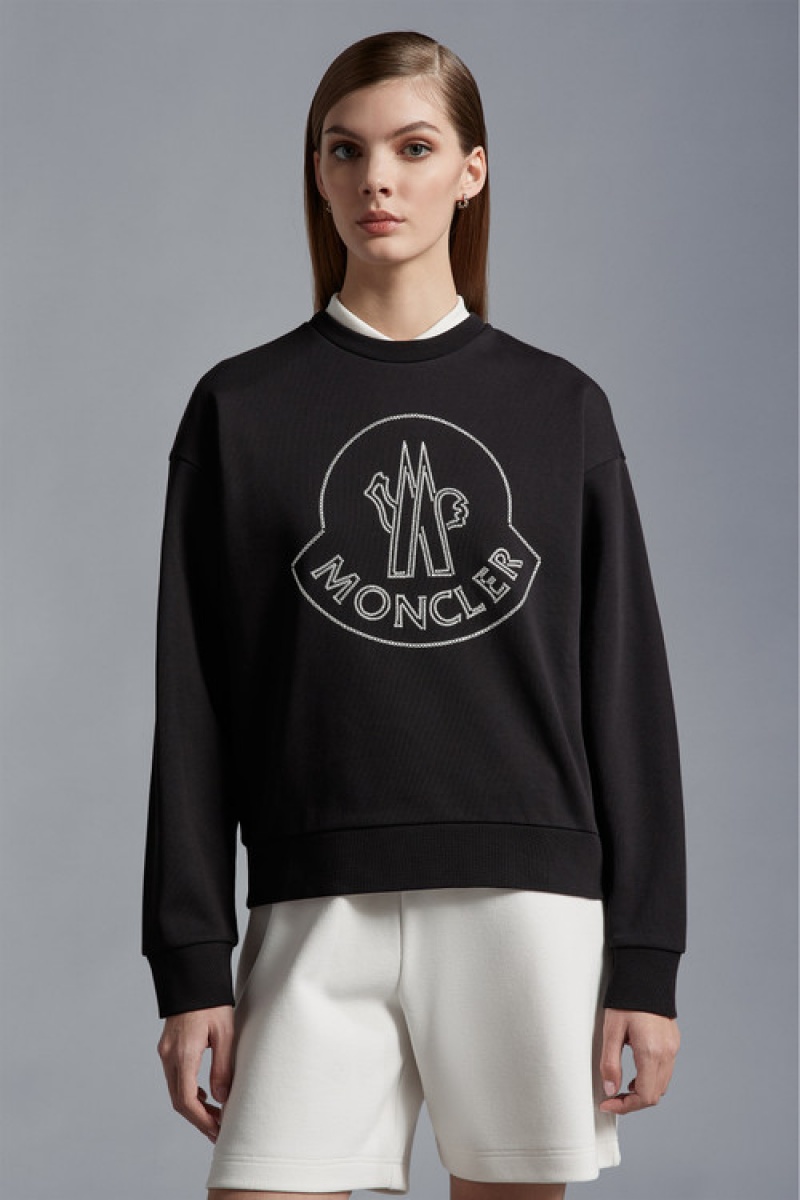 Sudaderas Moncler Embroidered Logo Mujer Negros | DJRB-29536