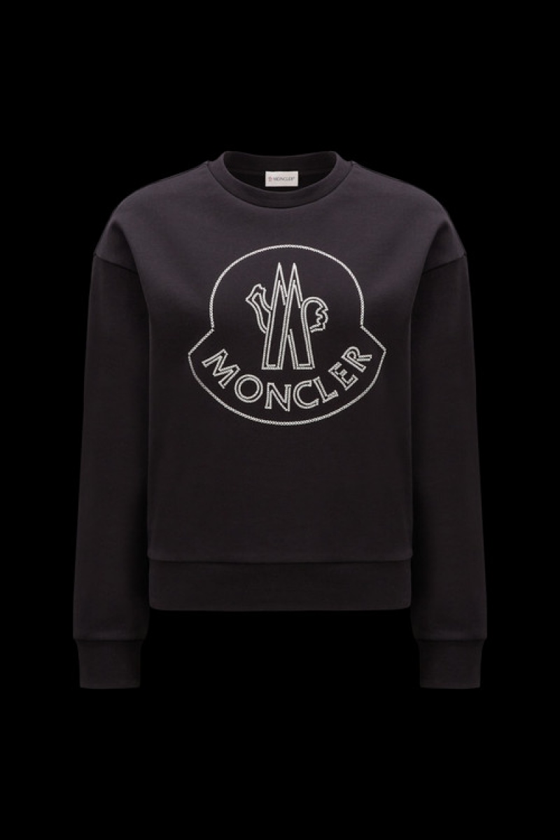 Sudaderas Moncler Embroidered Logo Mujer Negros | DJRB-29536