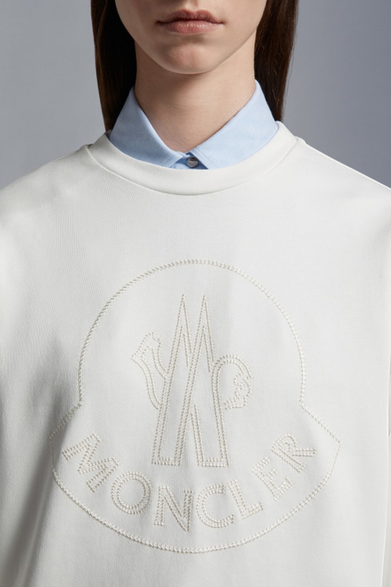 Sudaderas Moncler Embroidered Logo Mujer Blancos | FCAN-19673