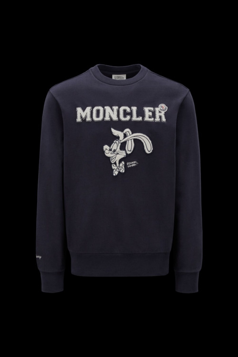 Sudaderas Moncler Logo Hombre Azul Marino Azules | BEUN-67491