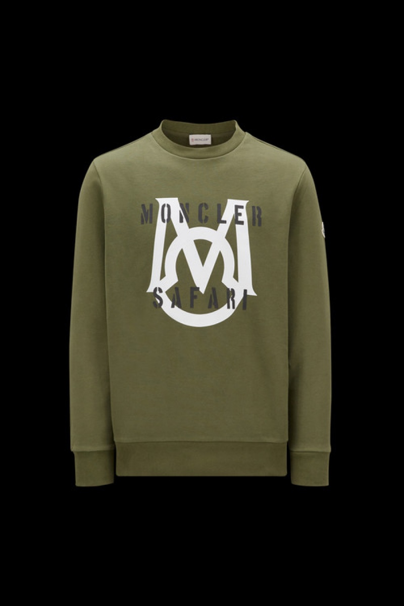 Sudaderas Moncler Logo Hombre Verde Oliva Verdes | TAEF-36085