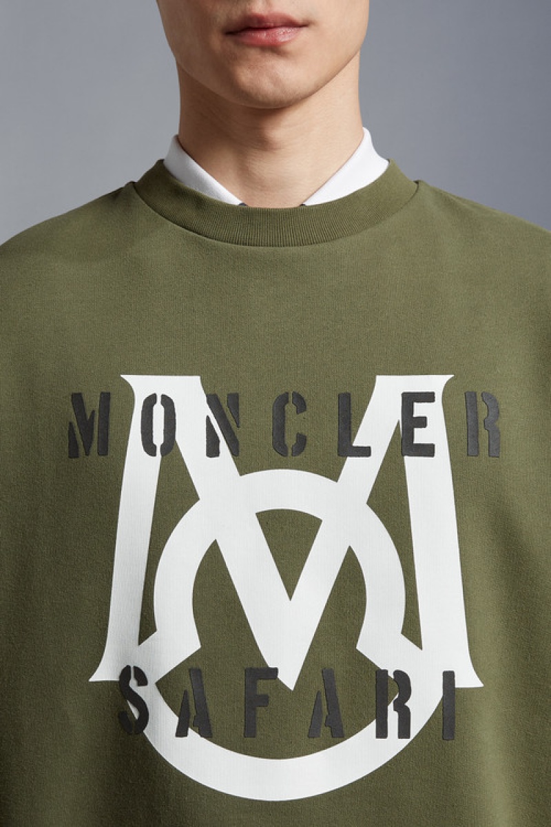 Sudaderas Moncler Logo Hombre Verde Oliva Verdes | TAEF-36085