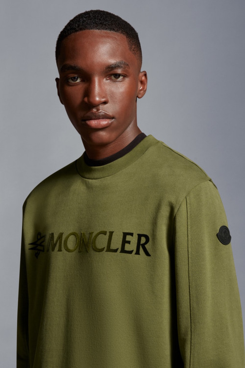 Sudaderas Moncler Logo Hombre Verde Oliva Verdes | BFGX-49263