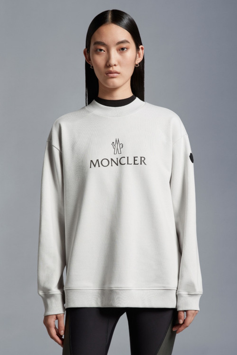 Sudaderas Moncler Logo Mujer Grises Claro | CIQO-06513