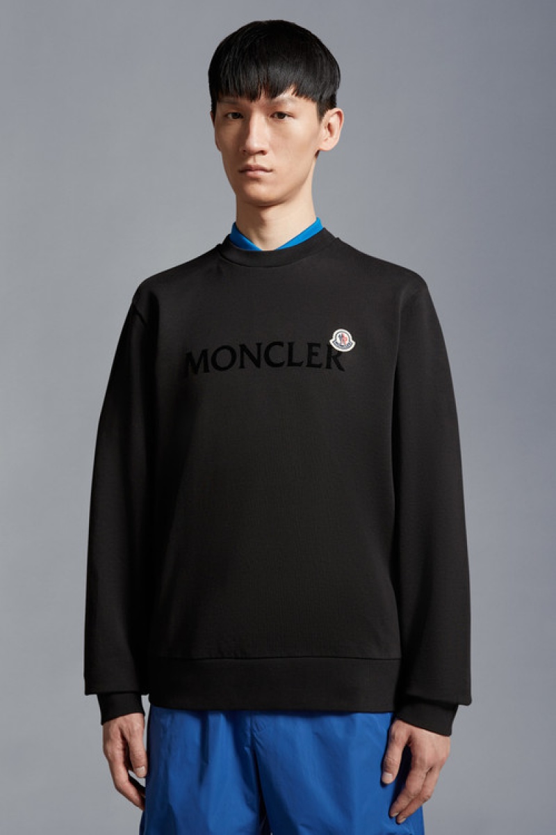 Sudaderas Moncler Logo Patch Hombre Negros | AZEL-03194