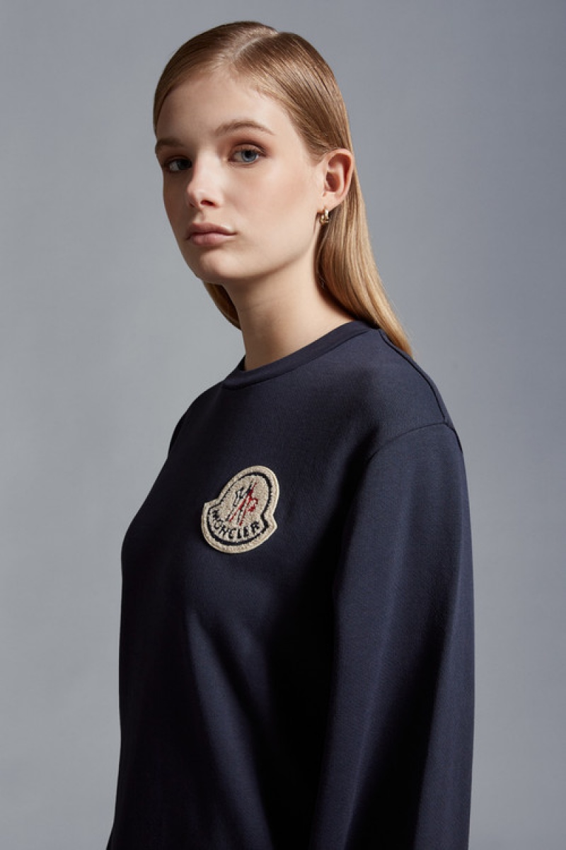 Sudaderas Moncler Logo Patch Mujer Azul Marino Azules | SAEM-23749