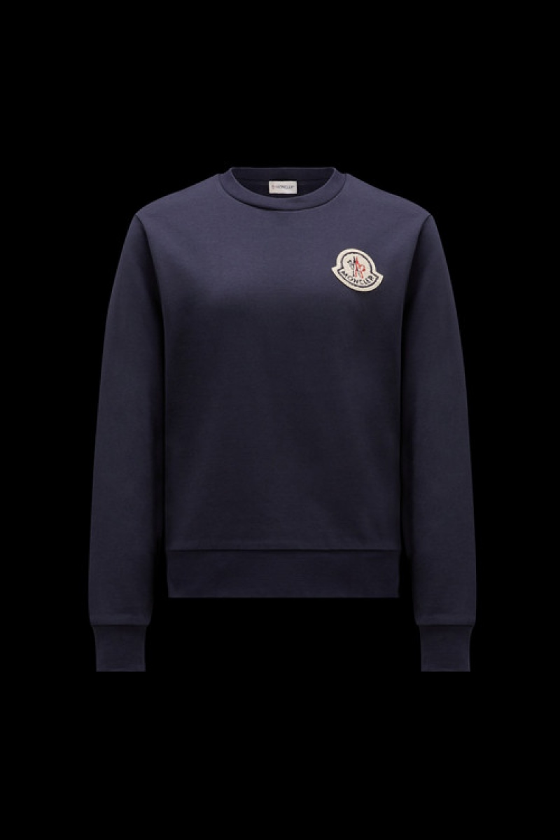 Sudaderas Moncler Logo Patch Mujer Azul Marino Azules | SAEM-23749