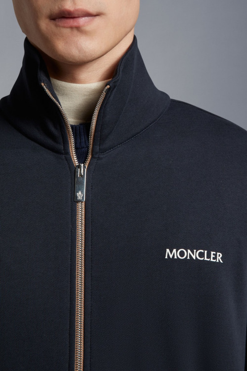 Sudaderas Moncler Logo Zip-up Hombre Azul Marino Azules | YTDA-64352