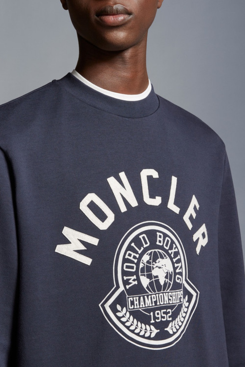 Sudaderas Moncler Printed Motif Hombre Azul Marino Azules | TMLC-25341